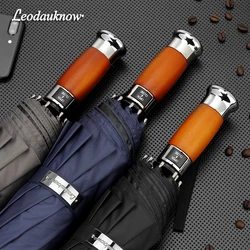 Windproof Automatic Umbrella for Men and Women, 3 Folding, Rain, Auto, Luxury, Big, Black Coating, 10K