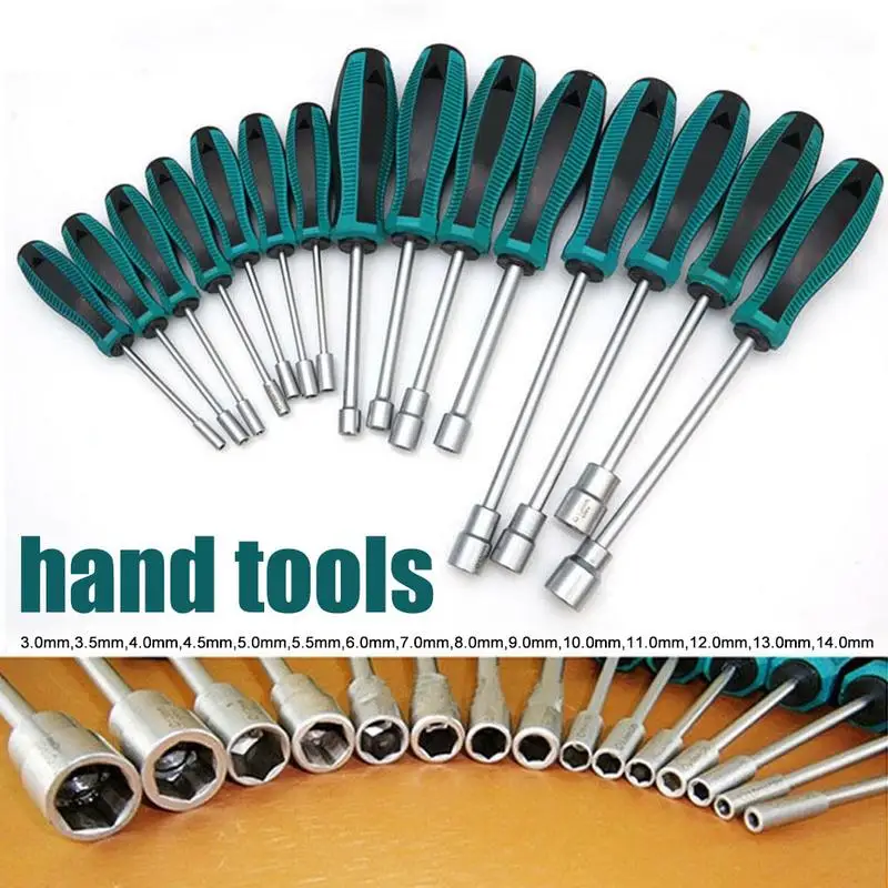 1Pc 3MM-14MM Socket Wrench Screwdriver Metal Hex Nut Key Manual Tool Screwdriver Mechanical Workshop Tools Small Socket Wrench