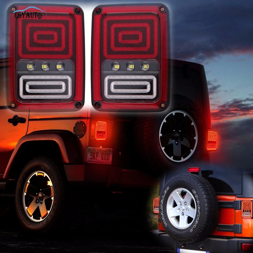 LED Tail Lights Smoked Red Taillights Tail Brake Light Reserve Light Real Back up Turn Signal Lamp for Jeep Wrangler accessories