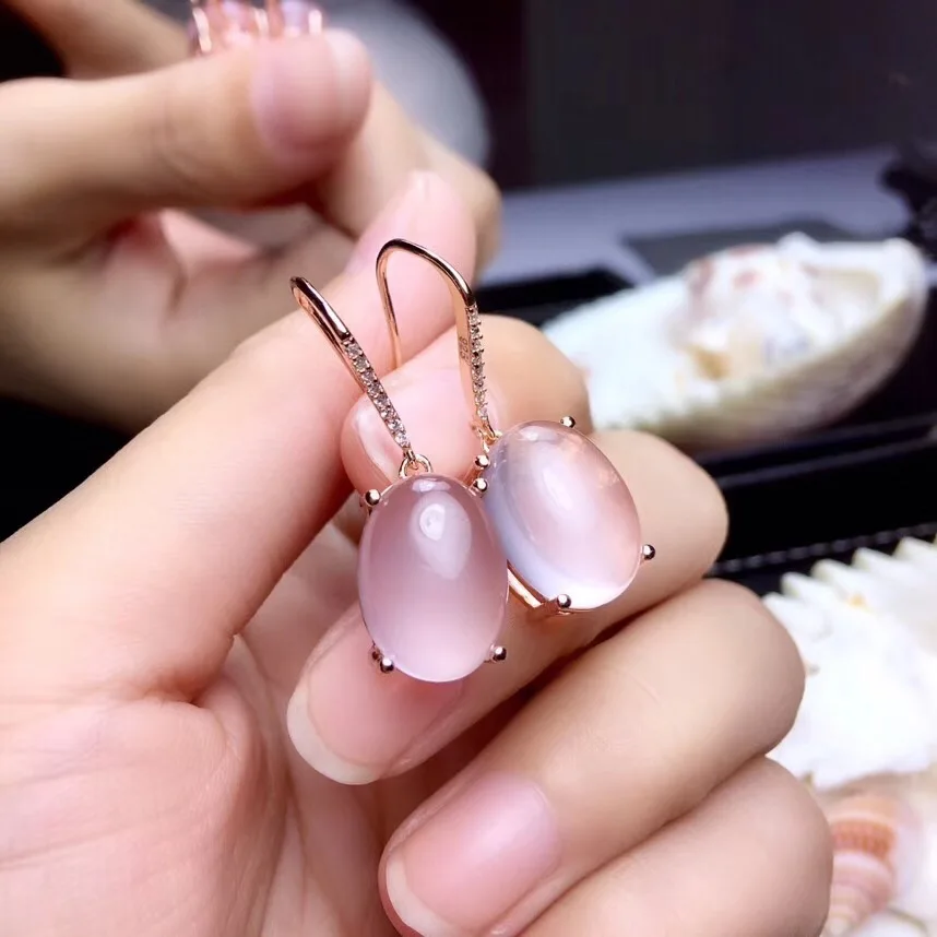 

Natural Rose Quartz earring Free shipping Original real Rose Quartz 925 sterling silver 10*14mm*2pcs gemstone For men or women