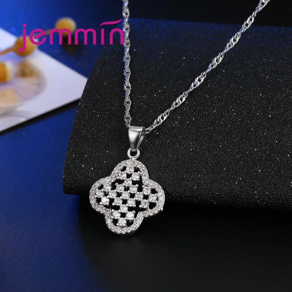 Hollow Four Petal Flowers Jewelry Set 925 Sterling Silver Necklace/Earrrings Fine Jewelry For Women Minimalist Design.