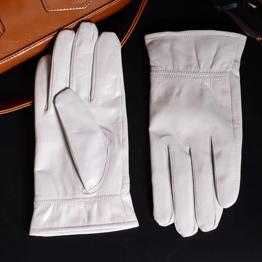 Hommes de Cuir VÉRITABLE En Cuir Véritable Hiver Chaud Blanc Gants Courts