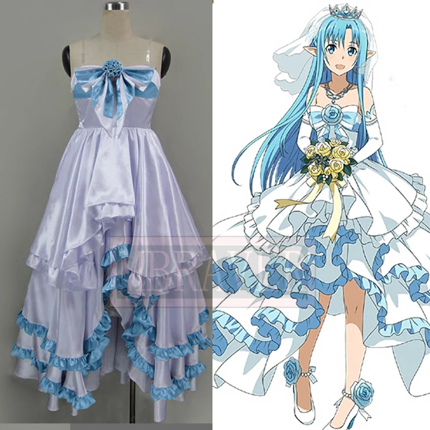 Yuuki Asuna Cosplay Sword Art Online ALO SAO Undine Anime White and Blue Costume Dress