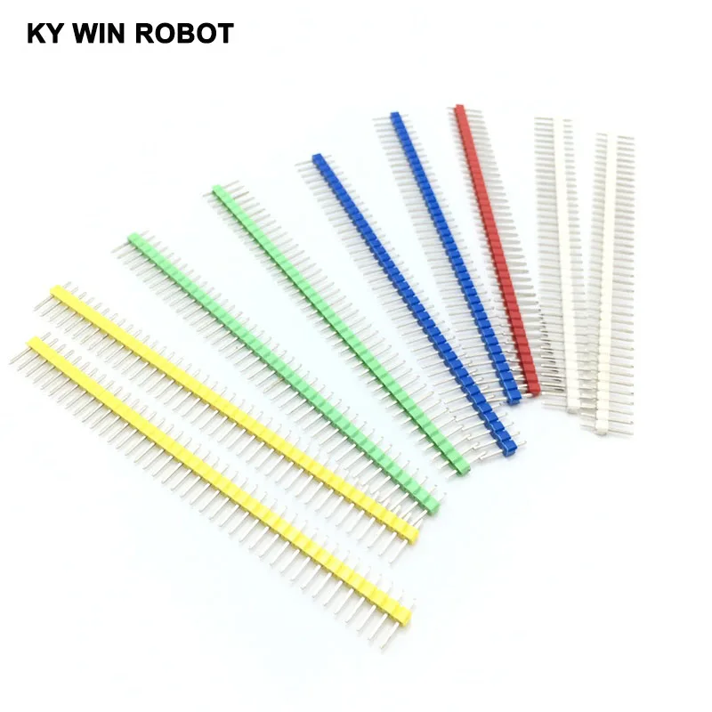 10pcs/lot 40 Pin 1x40 Single Row Male 1*40 2.54mm Breakable Pin Header Connector Strip Black + White + Red + Yellow + Blue