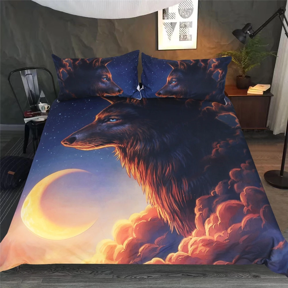 Dreamcatcher Bedding Set Queen Moon Eclipse Duvet Cover 3D Wolf Bed Set 3pcs Galaxy Bedclothes For Kids Adults