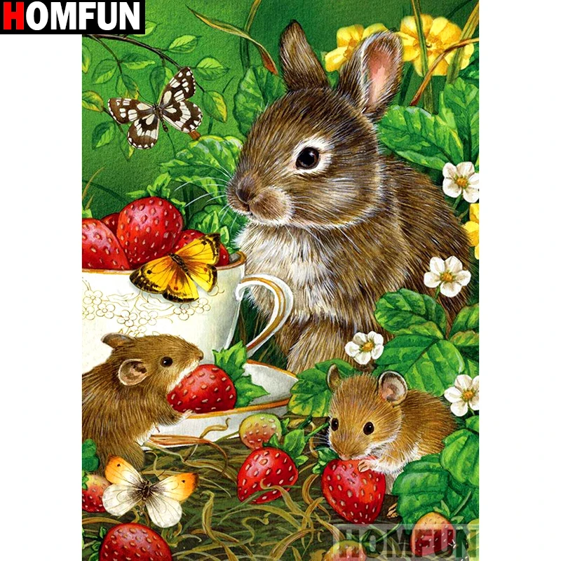 

HOMFUN Full Square/Round Drill 5D DIY Diamond Painting "animal rabbit" 3D Embroidery Cross Stitch 5D Home Decor Gift A13277