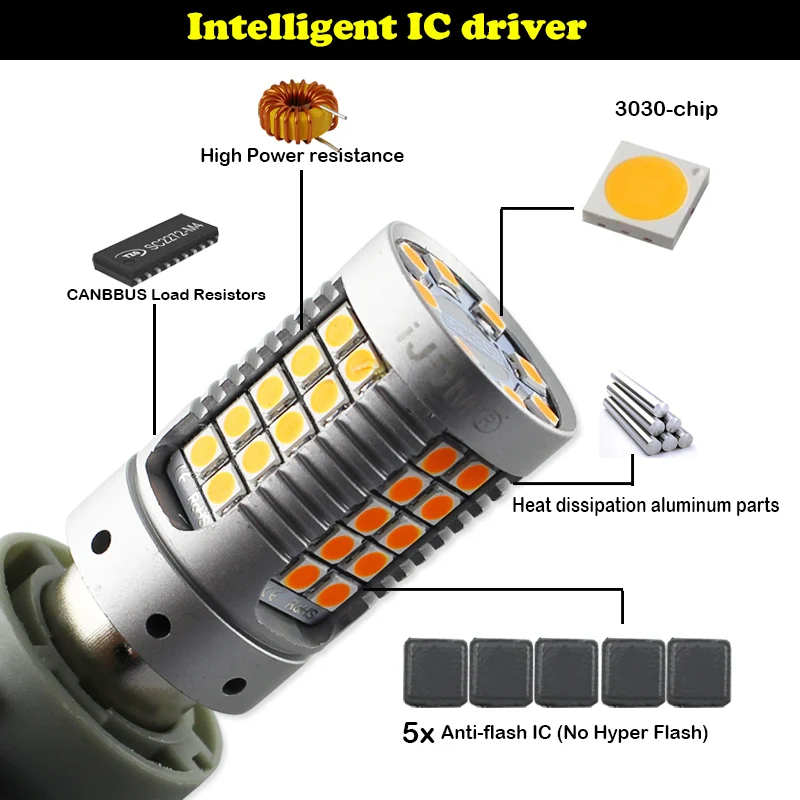 iJDM No Hyper Flash 3156 LED Canbus T25 PY27W PY27/7W Car led Light 3030 SMD Amber White Red  Auto Brake Lights Turn Signal Bulb