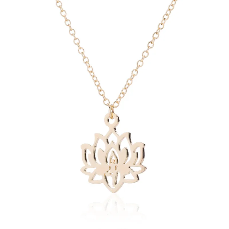 Oly2u Women Long Yoga Lotus Stainless Steel Pendant Necklaces Boho Charm Jewelry Girls Choker Rose Gold Color Necklace