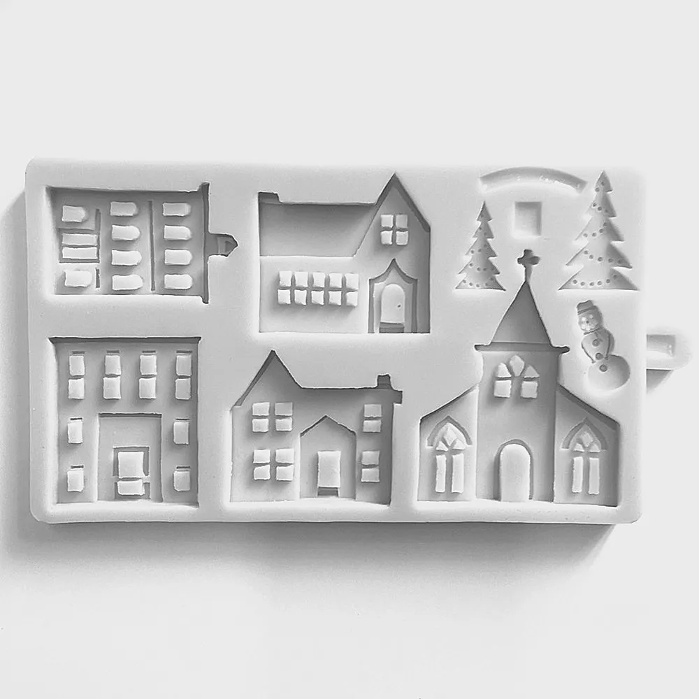 Fang Dan sugar cake silicone mold winter village house snowman chocolate cake Decorative candy mold baking tools