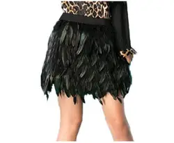 New Women Feather Mini Skirt Elastic Waist High Street Gradient Color Feather Party Skirt Green Purple