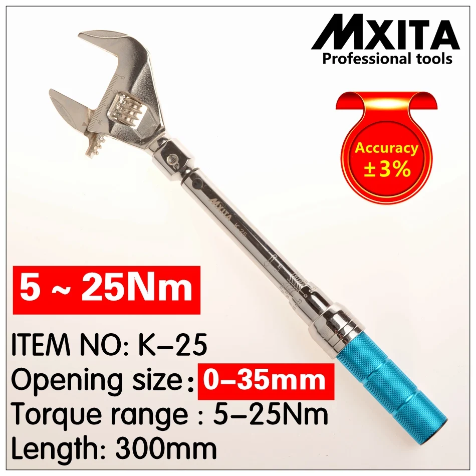 Mxita  OPEN Torque Wrench 5-25Nm accuracy 3% Insert Ended head 0-45mm Adjustable Torque Wrench Interchangeable Hand Spanner