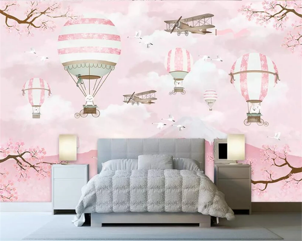 Custom 3D Wallpaper Modern Cartoon Hot Air Balloon aircraft Wallpaper Decoration Children Room Background 3d wallpaper