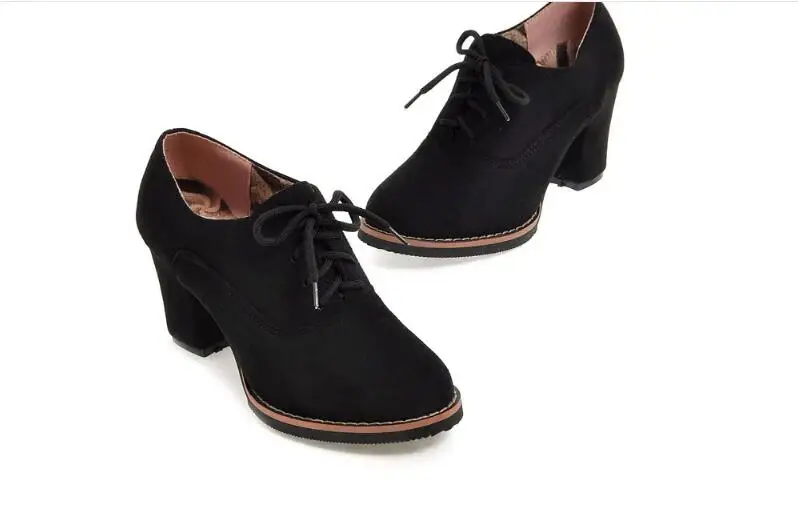 Women shoes Fashion Autumn Short Boots Female Suede Lace Up Block High Heels Ankle Boots Ladies Office Shoes