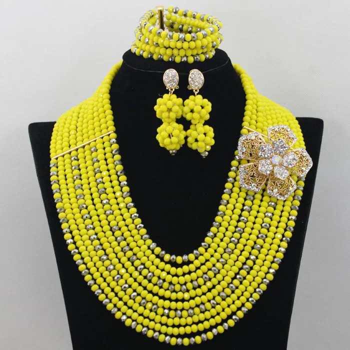 Colourful Nigerian Crystal Beads Wedding Jewelry Set For Brides 10 Layers African Beads Jewelry Set  Free Shipping ABC389