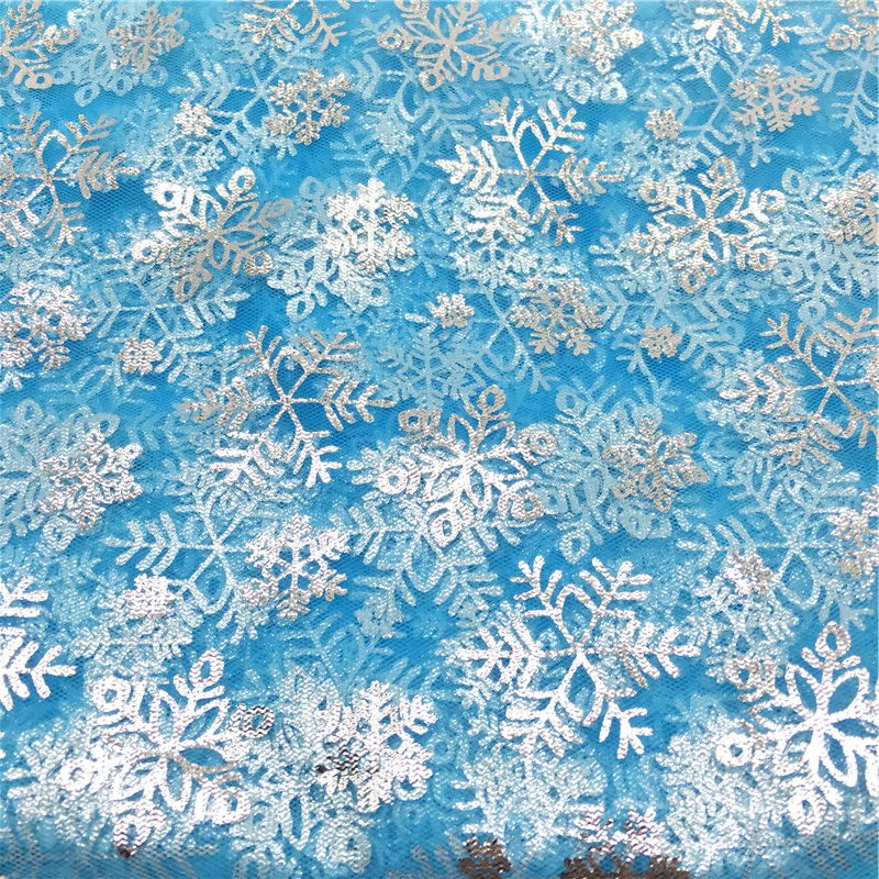 1m/lot Width 150cm Princess Dress Glitter Fabric Blue Snowflake Organza Fabric Sewing DIY Skirt Handmade Material Decor