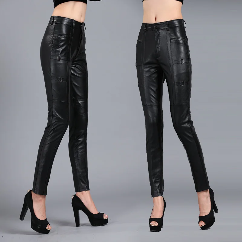 

Women's Leather Pencil Pants, Genuine Sheepskin Pants, Slim Trousers, Large Size, 5XL, Autumn, Winter