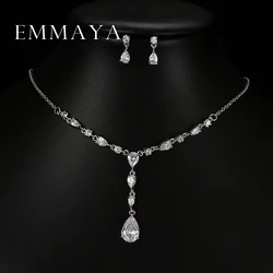 Emmaya Trendy White Water Drop Cubic Zirconia Wedding Jewelry Sets Luxury Statement Necklace Earrings Set Dress Accessories