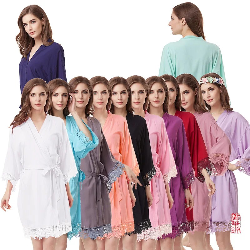 Cotton Robe Lace Robe Bridesmaid Kimono Bridal Party Robe women pajamas sleepwear Cotton pajamas women Wedding robe A300A