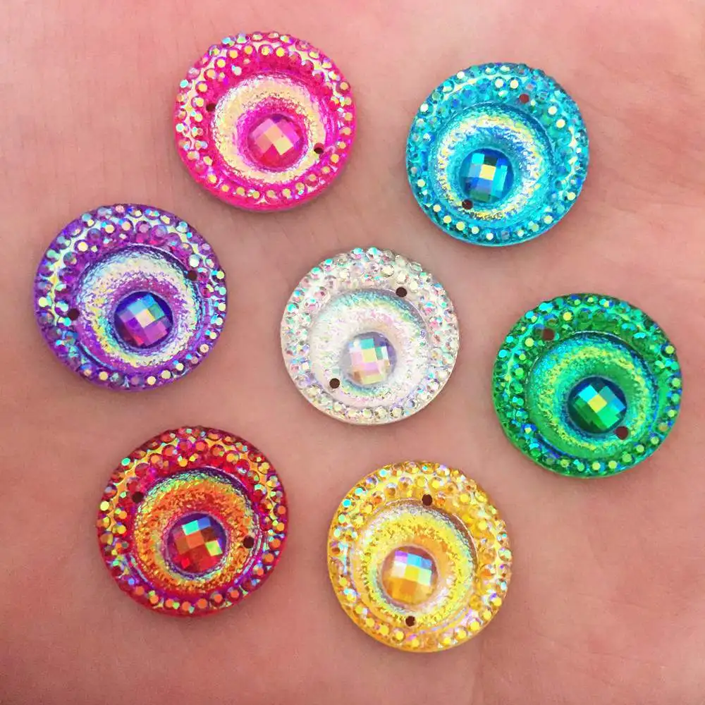 30pcs AB Resin 16mm round peacock eye FlatBack Rhinestone Appliques/Wedding Buttons 2 hole SC80*2