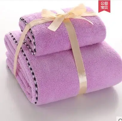 2pcs/set 70x140cm & 35x75cm solid color soft bath towel + face towel coral velvet absorbent towel long velvet towel