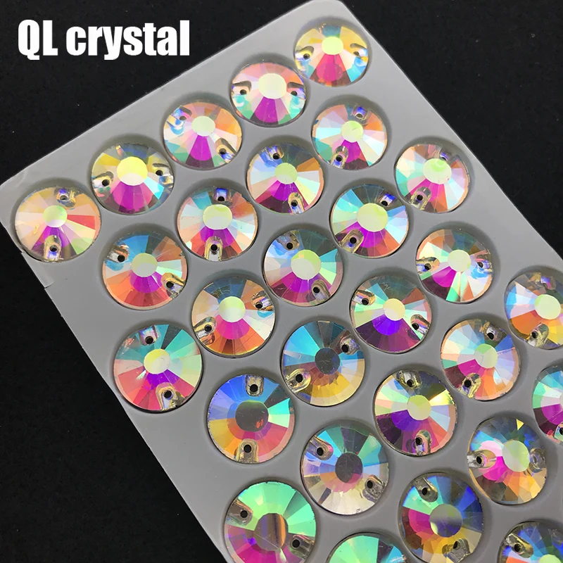 

QL Crystal 2018 popular Shiny Sew On Rhinestones Flatback with 2 holes for DIY clothes ,shoes ,bags