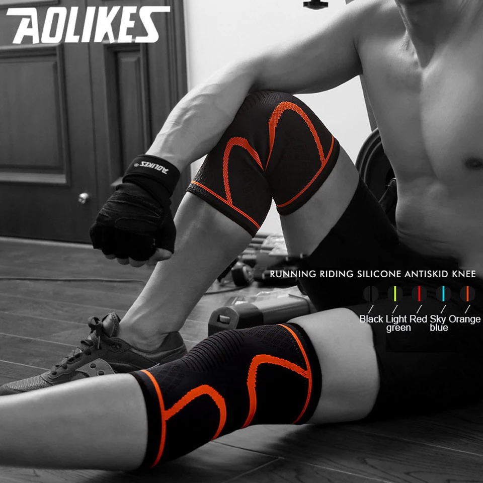 AOLIKES 1Pc Knee Support Knee Pad Brace Kneepad Gym Weight lifting Knee Wraps Bandage Straps Guard Compression Knee Sleeve Brace