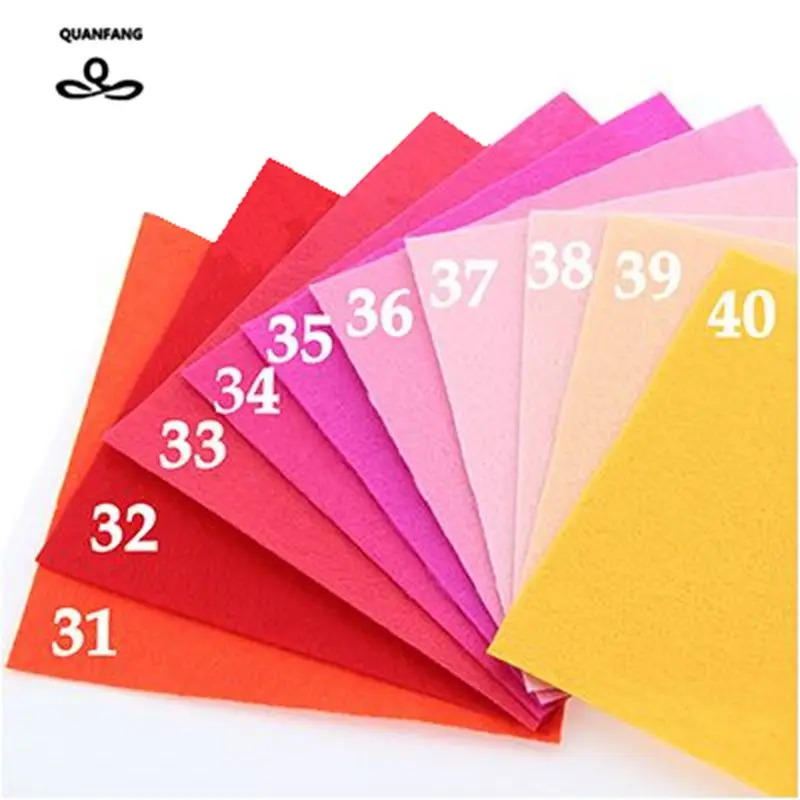 QUANFANG 40pcs/lot Felt Non Woven Fabric 1mm Thickness Polyester Home Decoration Pattern Bundle For Sewing Dolls Crafts 10x10 cm