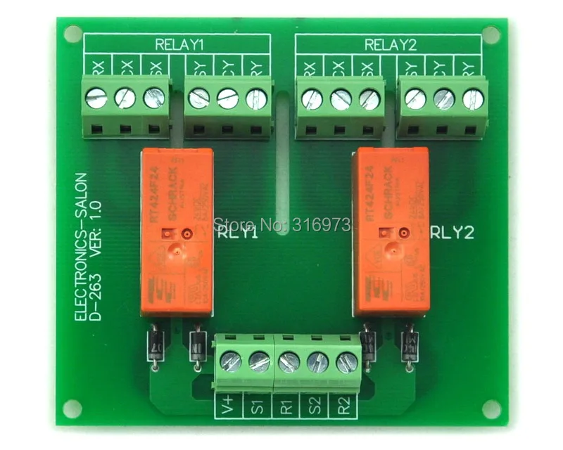 

Passive Bistable/Latching 2 DPDT 8 Amp Power Relay Module, 24V Version, RT424F24