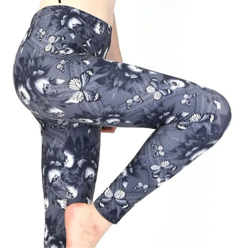 CHSDCSI – Legging en Faux Denim pour femme, pantalon d'entraînement, taille haute, élastique, Sexy, Fitness, été