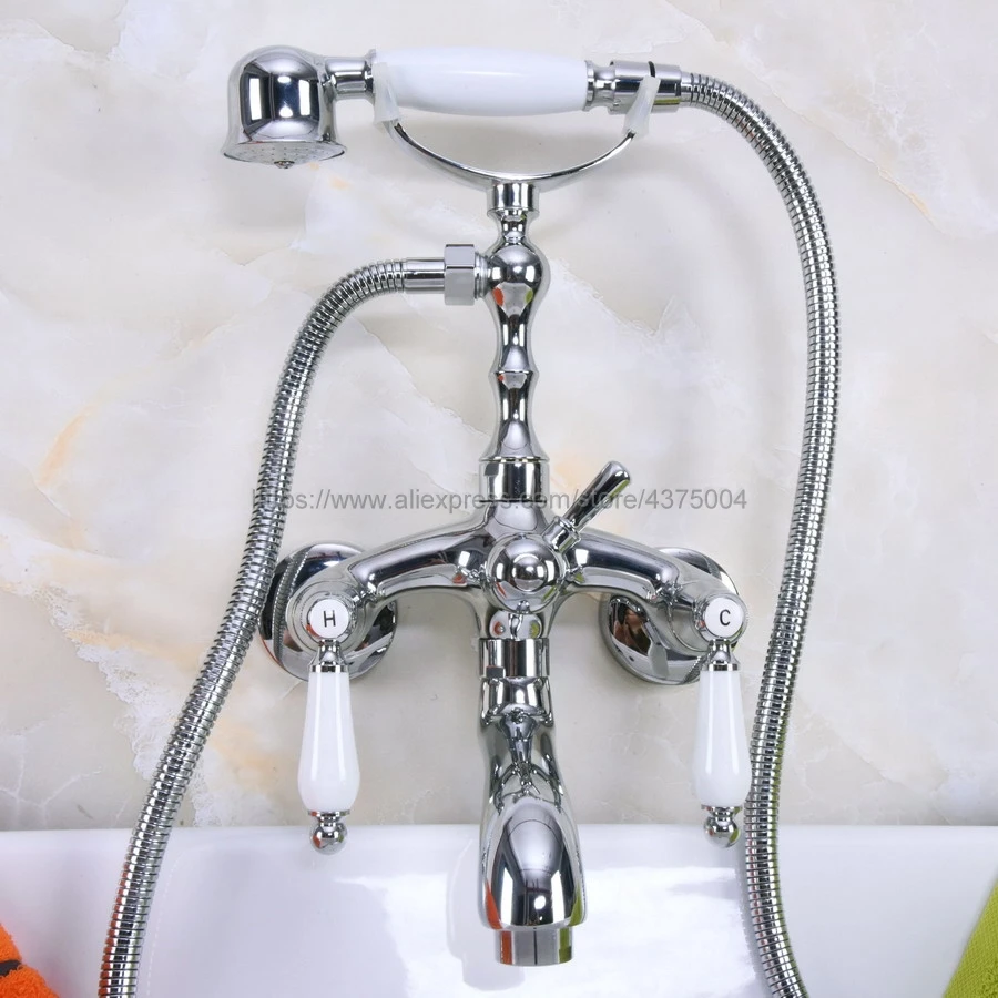 

Polished Chrome Wall Mounted Bathroom Clawfoot Bathtub Faucet & Hand Shower Basin Sink Mixer Tap & Hand Shower Nna220