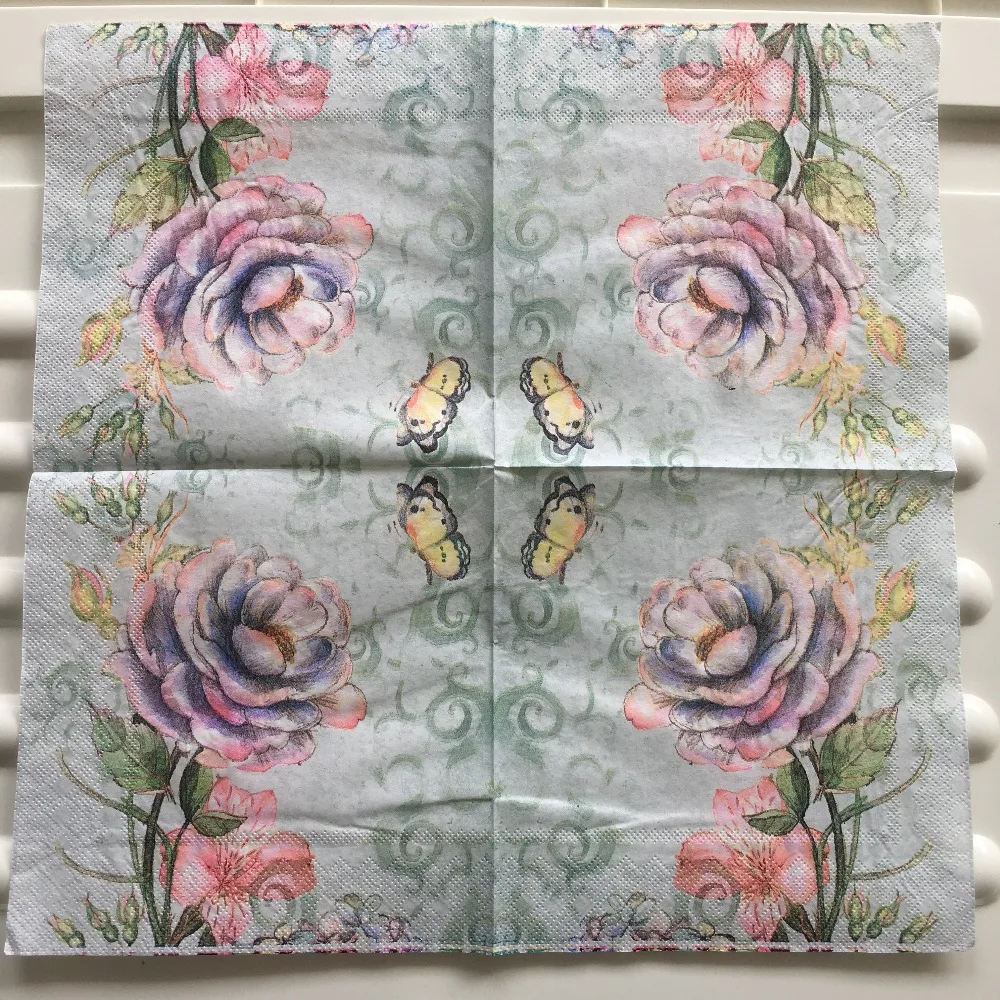 Decoupage wedding vintage napkin paper elegant tissue blue purple flower butterfly birthday party beautiful serviettes decor 20