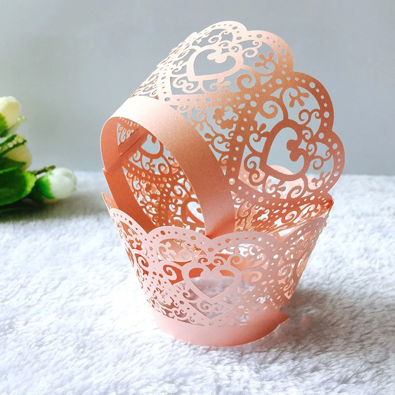 50pcs Heart Little Vine Lace Laser Cut Cupcake Wrapper Liner Baking Cup Paper Cake Cup DIY Baking Wedding Party Favor Decoration