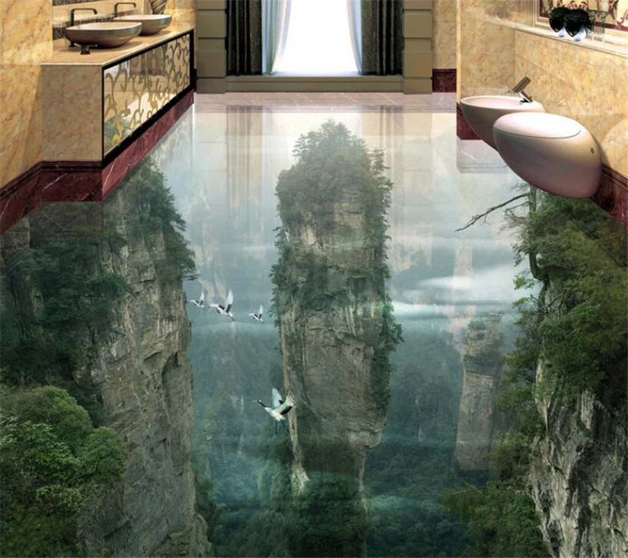 Custom floor Horizon Wonderland Cliffs Living Room Bathroom 3D Floor Tile Floor Painting Room Bathroom 3D Floor photo