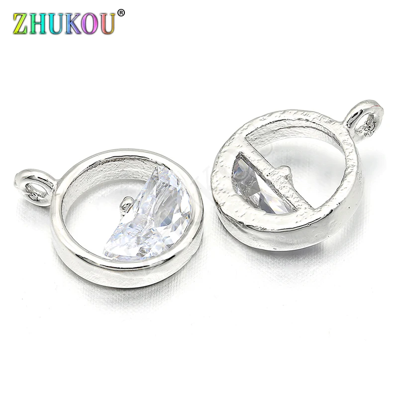10mm Brass Cubic Zirconia Charms Pendants DIY Jewelry Bracelet Necklace Making, Hole: 1.2mm, Model: VD273