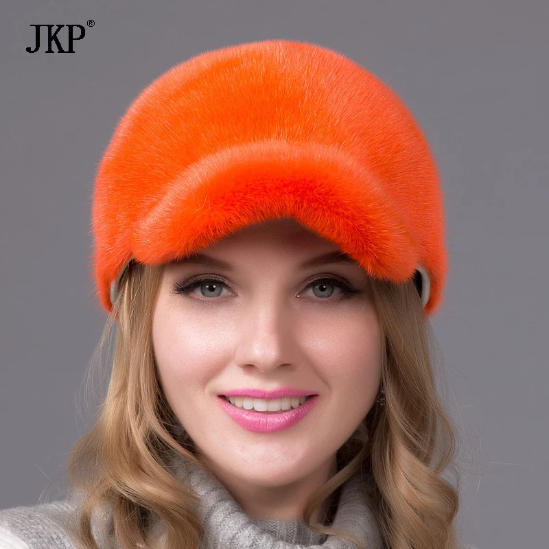 

JKP Women Winter Natural Whole Mink Fur Hat Ear Protection Fashion Real Fur Duck Tongue Hat