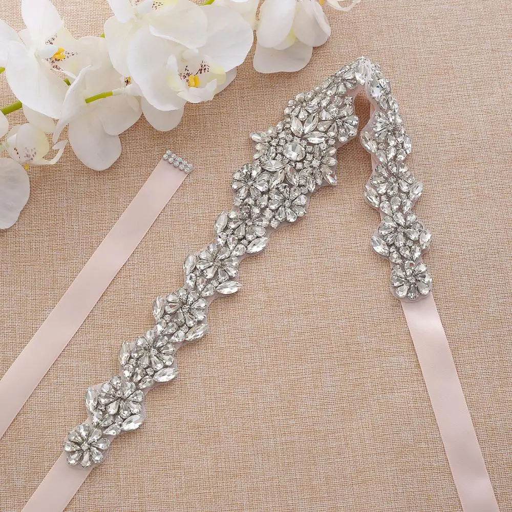 NZUK Vintage Rhinestone And Pearl Bridal Belt Handmade Crystal Sash Beaded Appliqued Sash Belt For Wedding Dress 