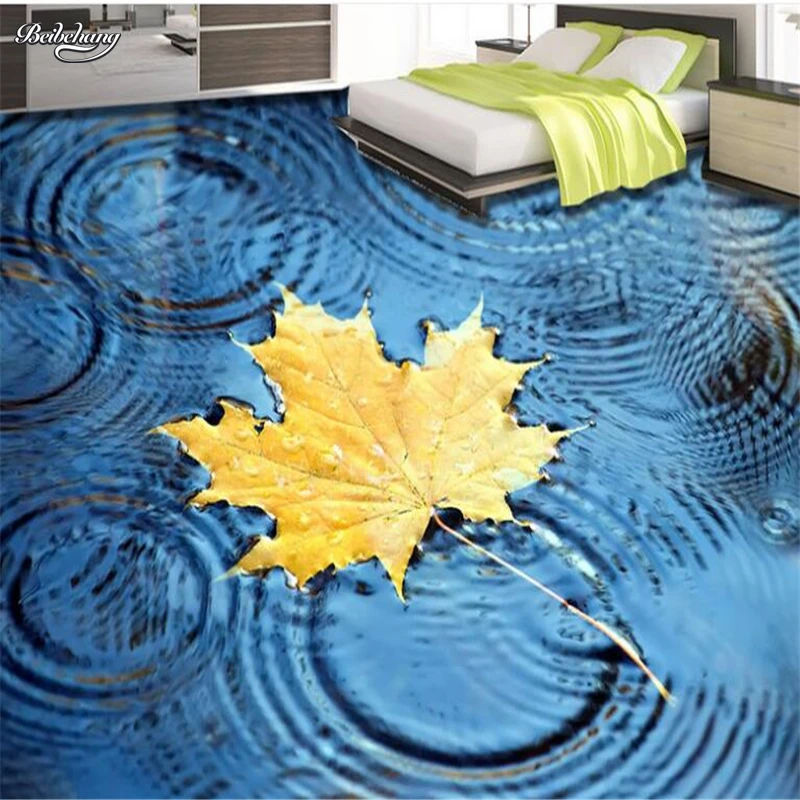 

beibehang Custom large fresco beautiful autumn leaves water bathroom bathroom 3D floor thickening waterproof pvc wear film