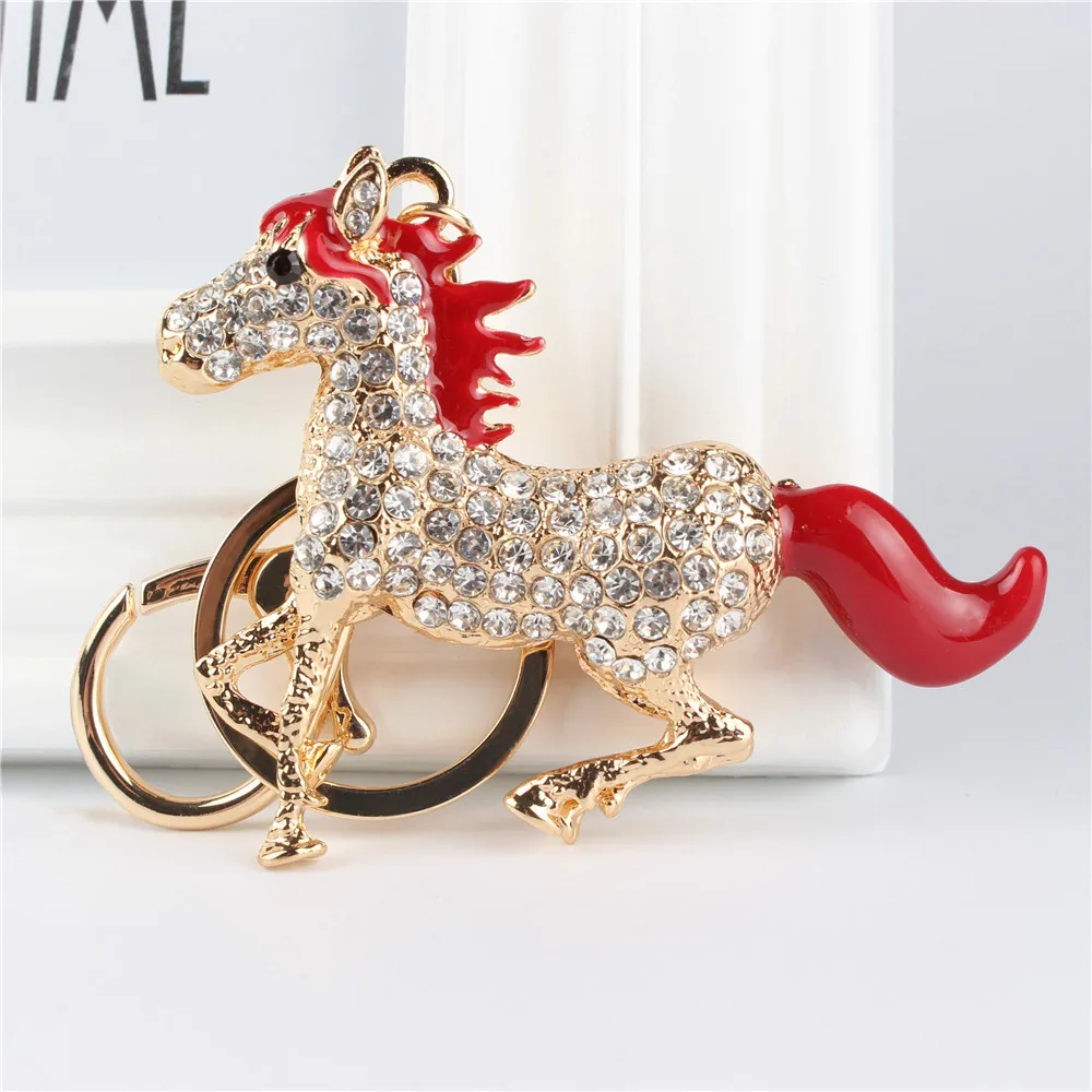 Red Tail Horse Crystal Charm Pendant Purse Bag Car Key Ring Chain