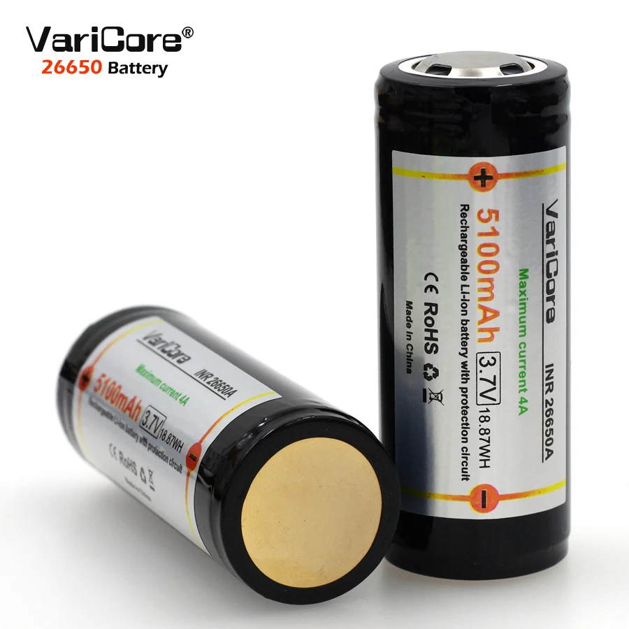 3PCS VariCore Protection 26650 5100mAh 3.7V Li-lon Rechargeable Battery with PCB 4A 3.6V Power batteries for Flashlight