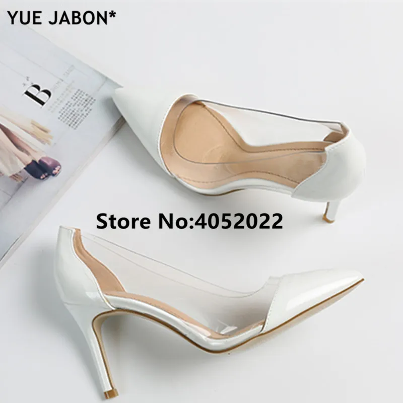 YUE JABON Nude Patent Leather Transparent Pumps Clear PVC Spring High Heels Women Shoes Pointed Toe Stiletto-Heeled Party Shoes