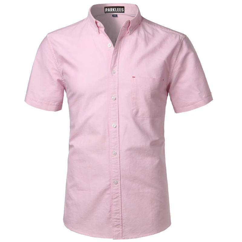 Camisa de vestido Oxford de algodão masculino manga curta, justa, com botões, marca, casual, verão, 2023