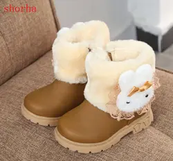 New hot Winter Waterproof Warm Winter Rabbit Hair Fur Rubber Soles Children Snow Boots Kids Shoes For Anti-skid Girls Boots