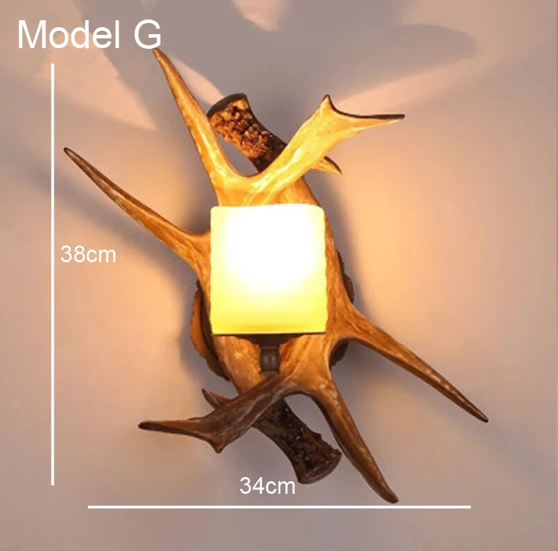 Wooden feeling resin decorative LED wall light lamp sconce deer horn antler retro white deer wall lamp light LED tree branch