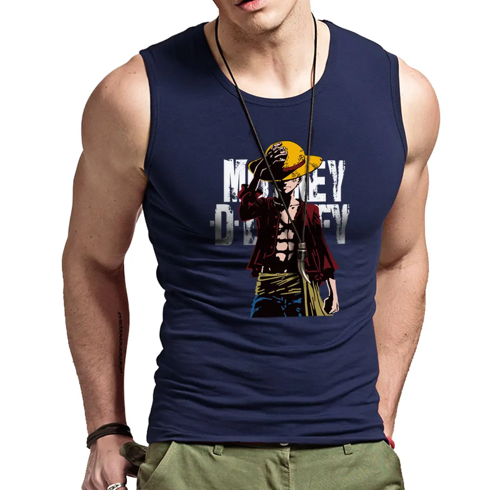 Hot Anime One Piece Monkey.D.Luffy Cartoon Cotton High Quality Undershirt Bodybuilding Fitness Sleeveless Vest Mens Tank Tops