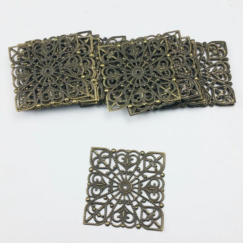 41mm 20pcs Wholesale Filigree square crafts  Hollow   Embellishments Findings,Jewelry Accessories,Bronze Tone ornaments