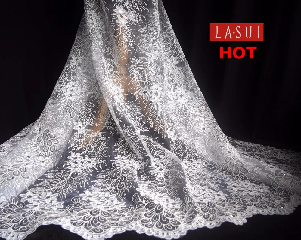 LASUI 2017 NEW Noble and beautiful  Corded+ Sequin embroidery flowers  lace fabrics DIY  Wedding dress   X0236