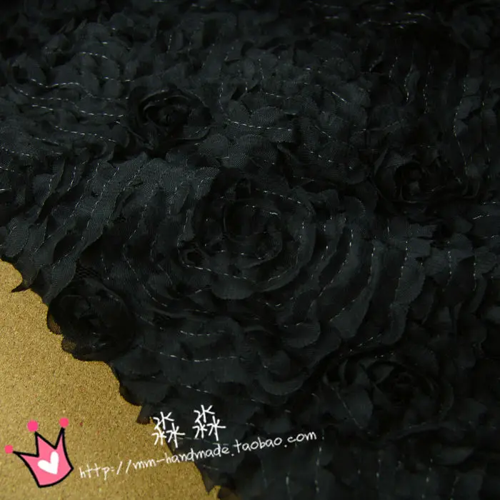 clothing fabric elegant black flowers market stereo full flower dress lace fabric./100*135cm