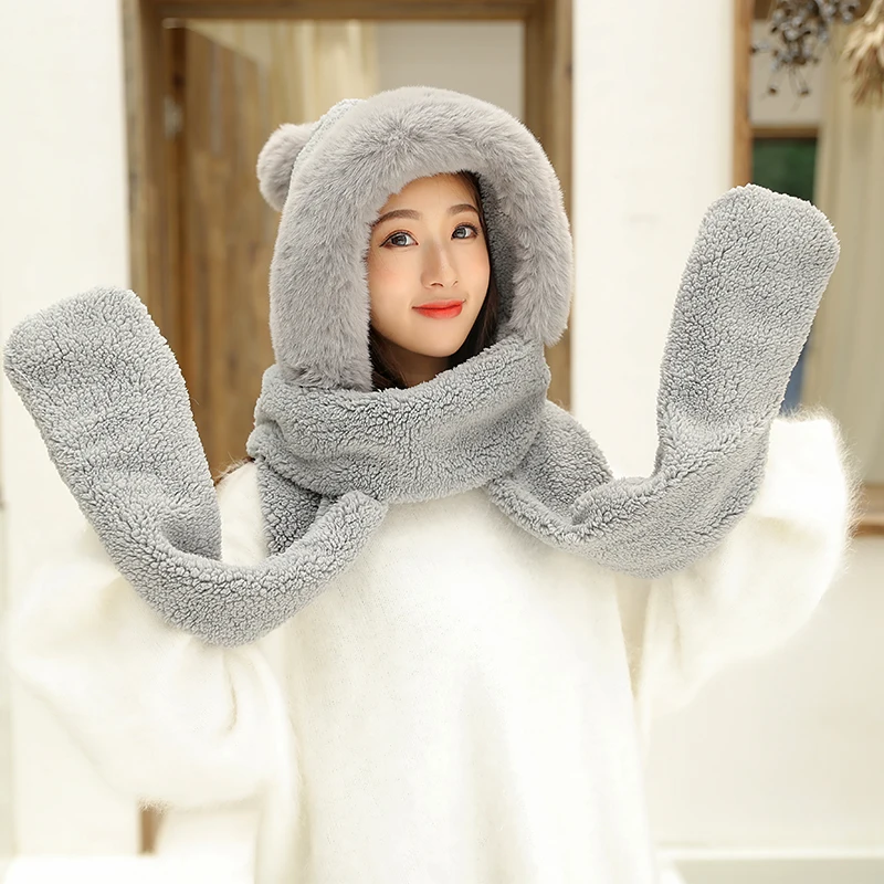 ZDFURS*Autumn and winter hat female plush thick double-layer northeast hat warm cycling neck scarf scarf gloves one gift