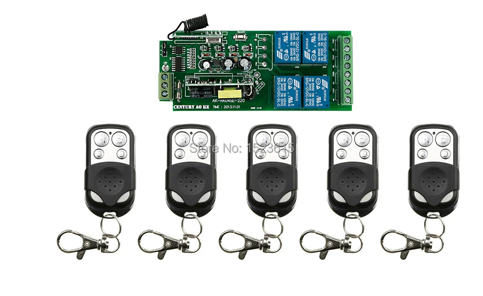 

85v~250V 110V 220V 240V 4CH RF Wireless Remote Control Relay Switch Security System Garage Doors 1 x Receiver &5x Transmitter