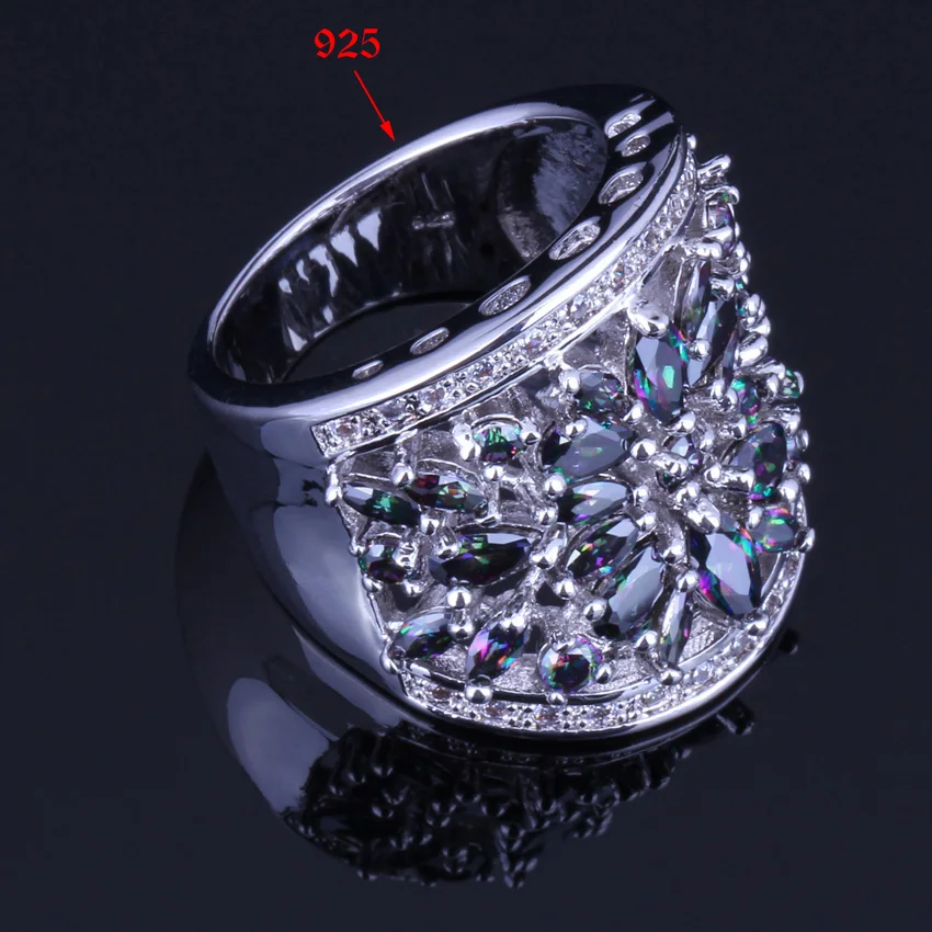 Strong Huge Rainbow Cubic Zirconia White CZ Silver Plated Ring V0161